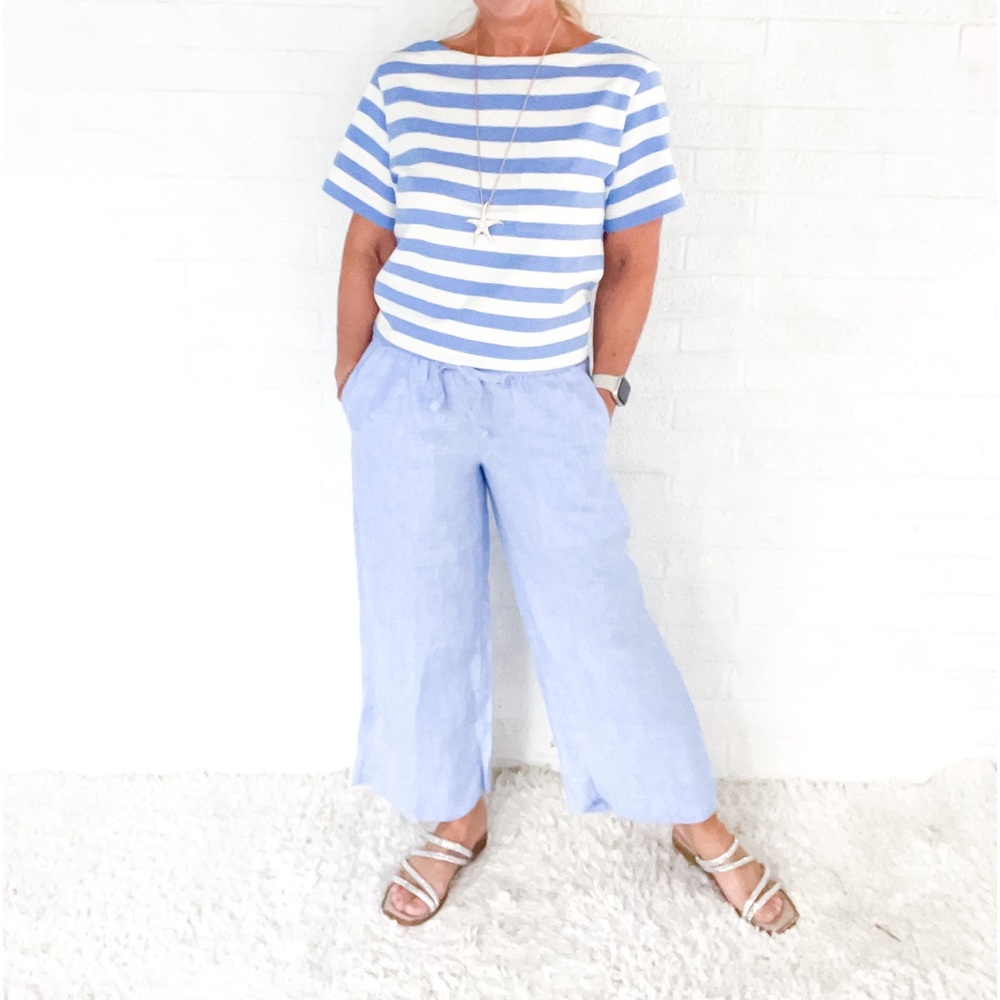 NWT J. Crew crewneck T-shirt in organic slub cotton-Blue White Stripe-Small